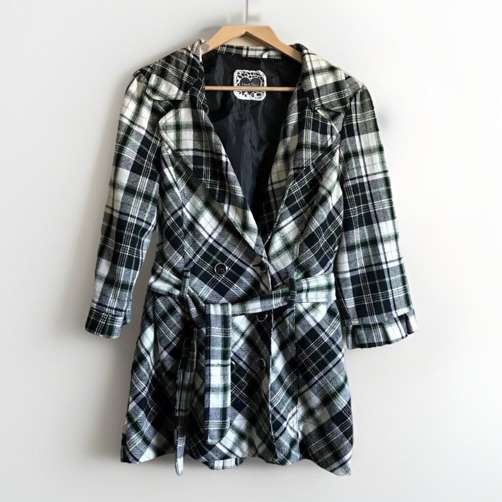 Heart Soul Pea Coat Outerwear Jacket Plaid‎ Double Breasted Juniors Size XL